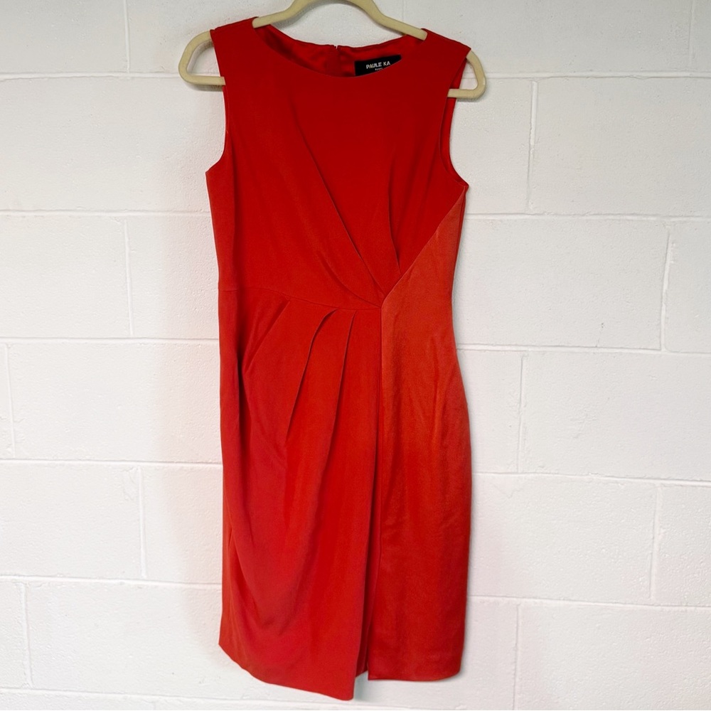 PAULE KA Designer Cocktail Dress Red Elegant Sleeveless Luxurious - Picture 2 of 5